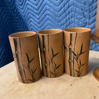 Vintage wooden tiki wine / drink set
