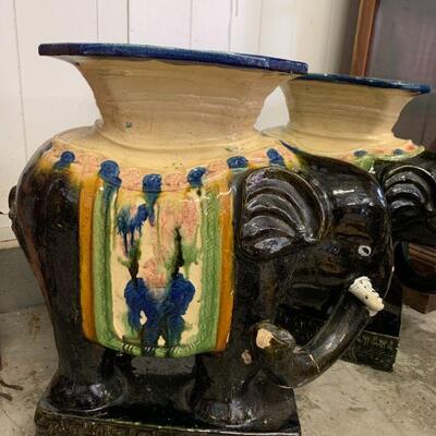 Pair Ceramic elephant plant stands
