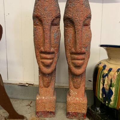 Iron stone tiki Polynesian statues about 3â€™ tall