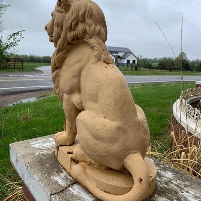 Pair Cast Iron Cast Stone Seated Lions