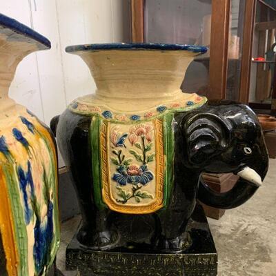 Pair Ceramic elephant plant stands