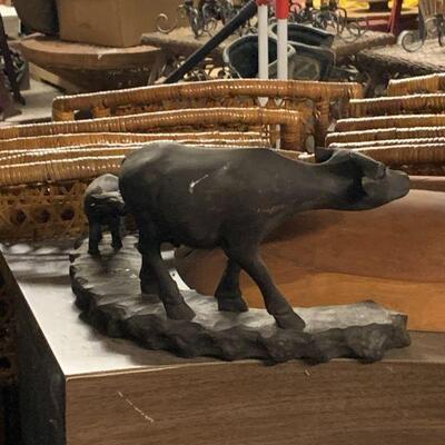 Wooden carved cow with calf