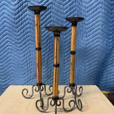 Set of 3 wooden tiki candle holders