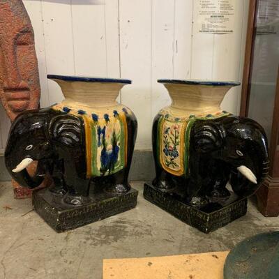 Pair Ceramic elephant plant stands