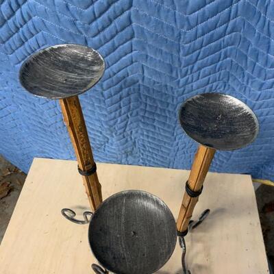 Set of 3 wooden tiki candle holders