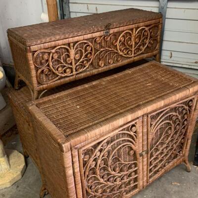 Vintage wicker/ rattan cabinet / chest 
