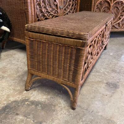 vintage rattan wicker bench
