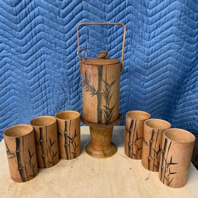 Vintage wooden tiki wine / drink set