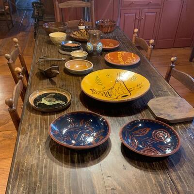 Collection of contemporary crafted slip ware pottery