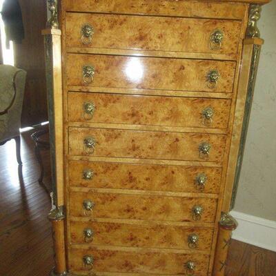 BEAUTIFUL INLAID FRENCH REMAKE EMPIRE STYLE EIGHT DRAWER CHEST WITH MARBLE TOP