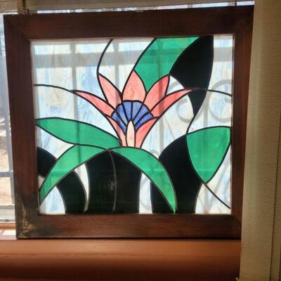 Large framed stained glass lily
