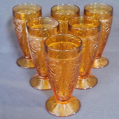 (6) Vintage Indiana Glass Tiara Footed Tumblers