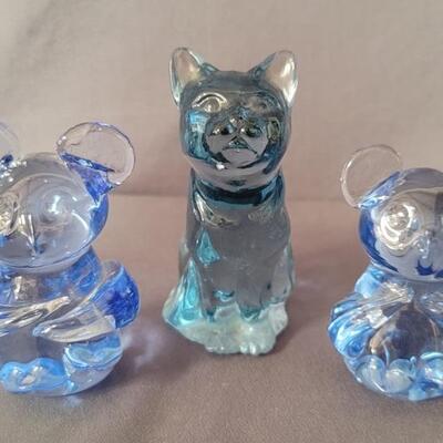 (3) Blown Art Glass: 1- Fenton Vintage Cat