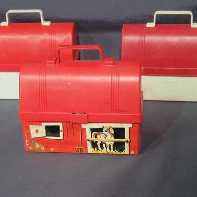 (3) Vintage Child Lunchboxes, 1 is Barn w/ Thermos