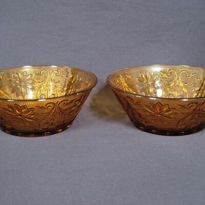 (2) Vintage Amber Indiana Glass Tiara 8.5in Bowls