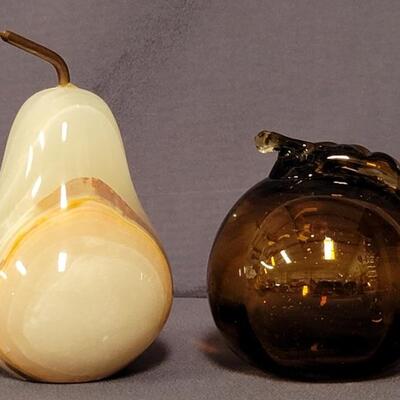 (2) Fruit: 1- Marble Pear & 1- Amber Glass Apple