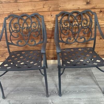 (2) Outdoor Iron Scroll Back Chairs