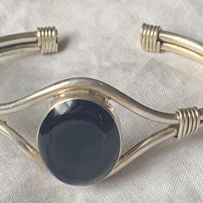 Sterling Silver Cuff Bracelet with Black Onyx 