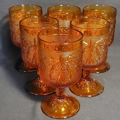 (6) Vintage Amber Indiana Glass Tiara Goblets