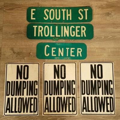 (6) Signs: 3- Street Signs & 3- No Dumping Signs