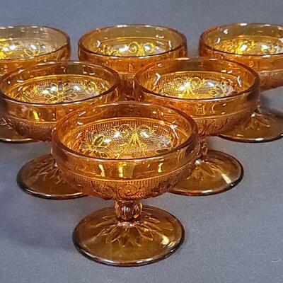 (6) Vintage Amber Indiana Glass Tiara Sherbets