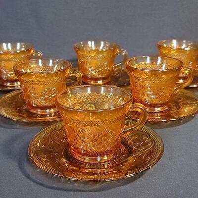 (6) Vintage Amber Indiana Glass Tiara Cup & Saucer