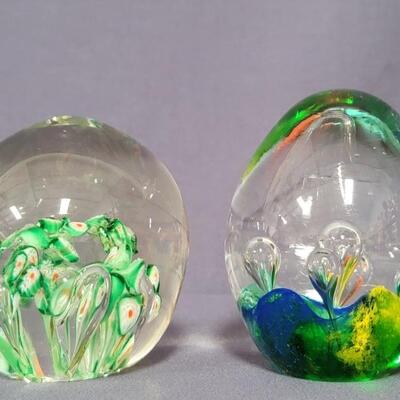 (2) Murano Blown Art Glass Paperweights