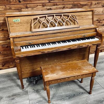 Baldwin Classic Upright Piano with Bench on Wheels