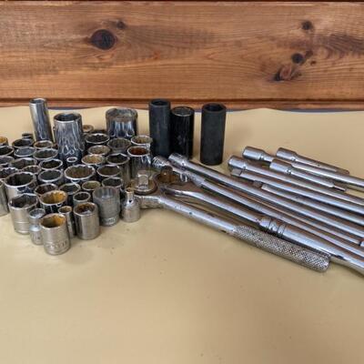 Lot of Wrenches and Various Sized Sockets