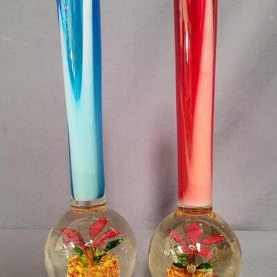 (2) Murano Sommerso Vintage Bud Vase Paperweights