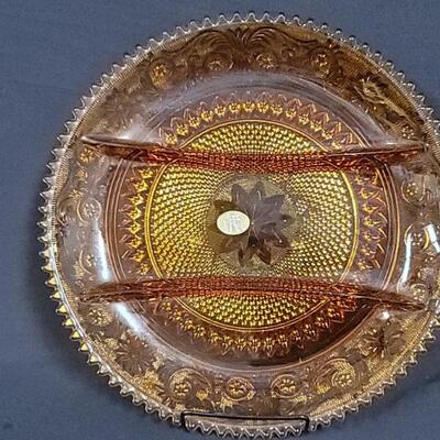 Vintage Amber Indiana Glass Tiara Divided Dish