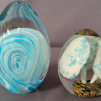(2) Blown Glass Egg-Shaped Paperweights
