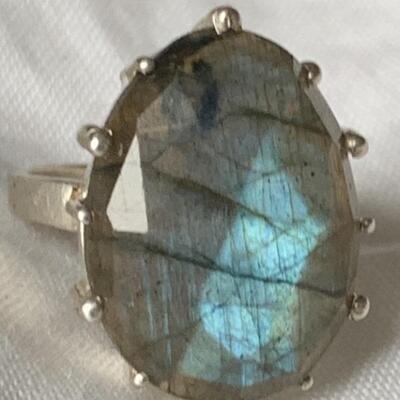 Sterling Silver Ring with Large Labradorite