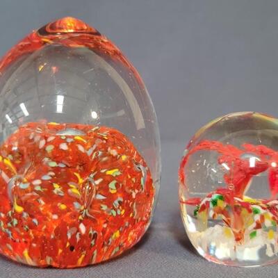 (2) Murano-Style Blown Glass Paperweights, Japan