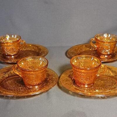 (4) Vintage Amber Indiana Glass Tiara Snack Sets