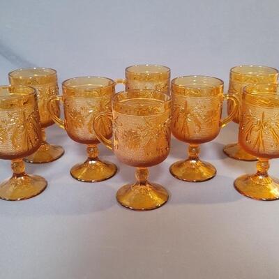 (8) Vintage Amber Indiana Glass Tiara Footed Mugs