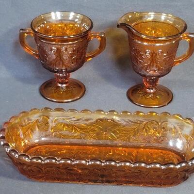 (3) Vintage Amber Indiana Glass Tiara Cream & Sugar