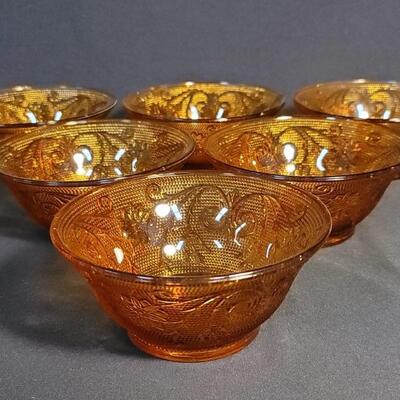 (6) Vintage Amber Indiana Glass Tiara Bowls