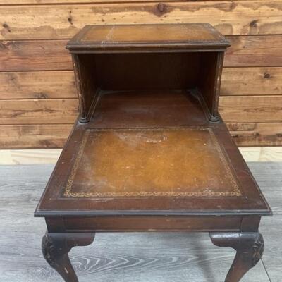 Vintage Leather Top 2-Tier End Table