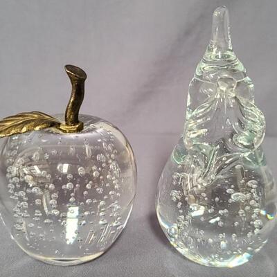 (2) Blown Bubble Glass: 1- Apple w Brass Stem/Leaf