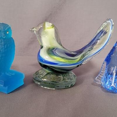 (3) Blown Glass: 1- Westmoreland Frosted Blue Owl