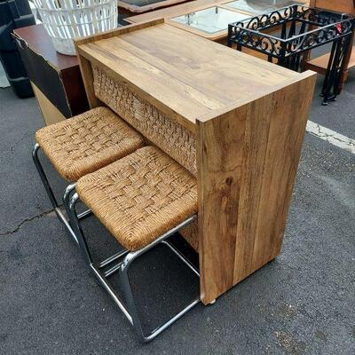 mid century modern bar and two stools, sold as a set