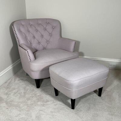 NOBLE HOUSE ARMCHAIR | With ottoman, brass tacks; 32 x 33 x 35 in.