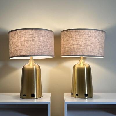 PAIR BRUSHED GOLD POWER LAMPS | Elegant Lighting 