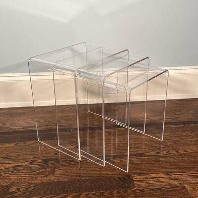 (3pc) LUCITE NESTING TABLES | h. 18 x 17 x 11-1/2 in. (tallest)