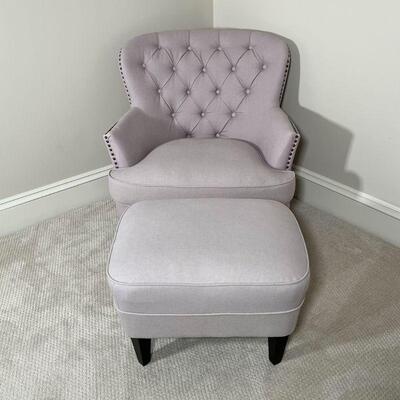 NOBLE HOUSE ARMCHAIR | With ottoman, brass tacks; 32 x 33 x 35 in.