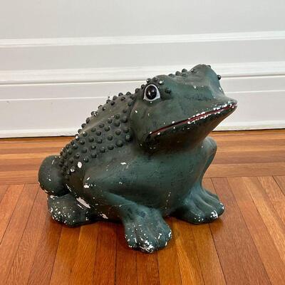 PAINTED FROG FIGURE | Green frog, painted composition; h. 13 x w. 12 x d. 18 in. [chips to paint, some loss to ridges]