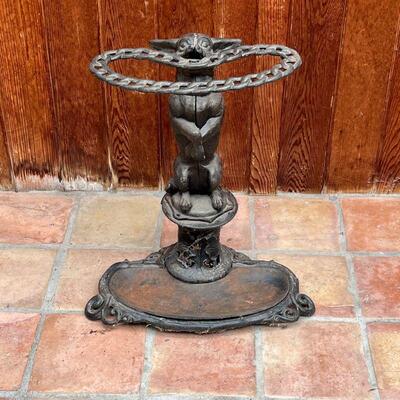 CAST IRON DOG UMBRELLA STAND | very unique and in great shape! h. 23-3/4 x w. 19 x d. 13 in.