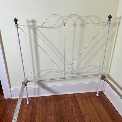 WHITE IRON BED FRAME | Turn of the century, marked F R Co. (possibly French); h. 47-1/4 x l. 79 x w. 43 in.