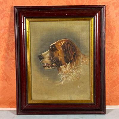 OIL PORTRAIT of DOG | Oil on canvas painting of a dog, signed K. Pucker and dated 1895, in a wood frame; overall 18 x 14-3/4 in.